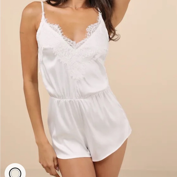 Lulus Be My Love White Satin Lace Lounge Romper - Size - Picture 6 of 6